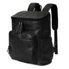 Black leather nappy backpack from Tottie with a black zipper, slightly angled shot