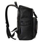 Black leather nappy backpack from Tottie with a black zipper, viewed from the right side.