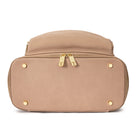 Bottom view of a stone leather nappy backpack with a gold zipper from Tottie