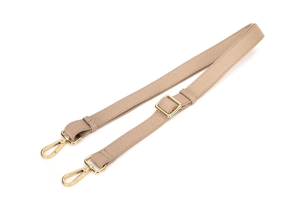 Stone-Colored Leather Shoulder Strap with Gold Hardware