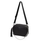 estie Black Leather Crossbody Bag with Silver Chain Strap and Tassel from Tottie