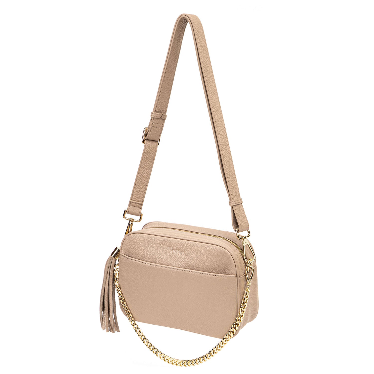 Bestie Stone Leather Crossbody Bag with Gold Chain Strap and Tassel from Tottie